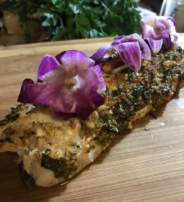 Monkfish with edible flowers